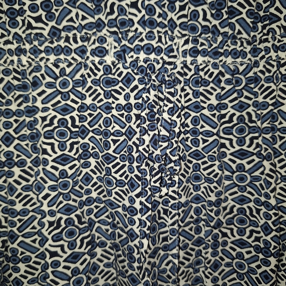 Loft blue geometric sundress Cinch waist long sleeve swing dress Medium - Picture 5 of 13